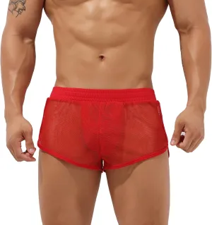 Sexy Men's Mesh Shorts Boxer Briefs Lounge See Through Hollow Lingerie Underpants