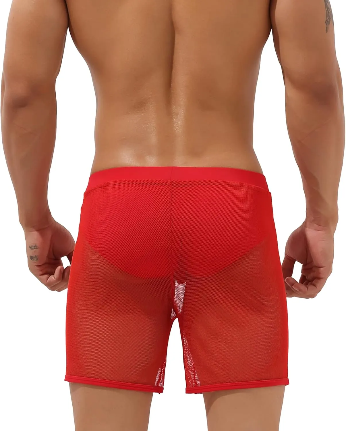 Sexy Men's Mesh Shorts Boxer Briefs Lounge See Through Hollow Lingerie Underpants
