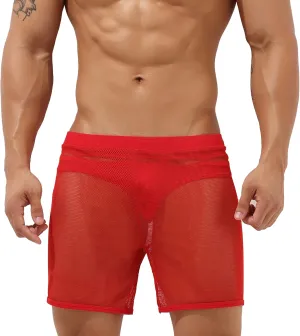 Sexy Men's Mesh Shorts Boxer Briefs Lounge See Through Hollow Lingerie Underpants