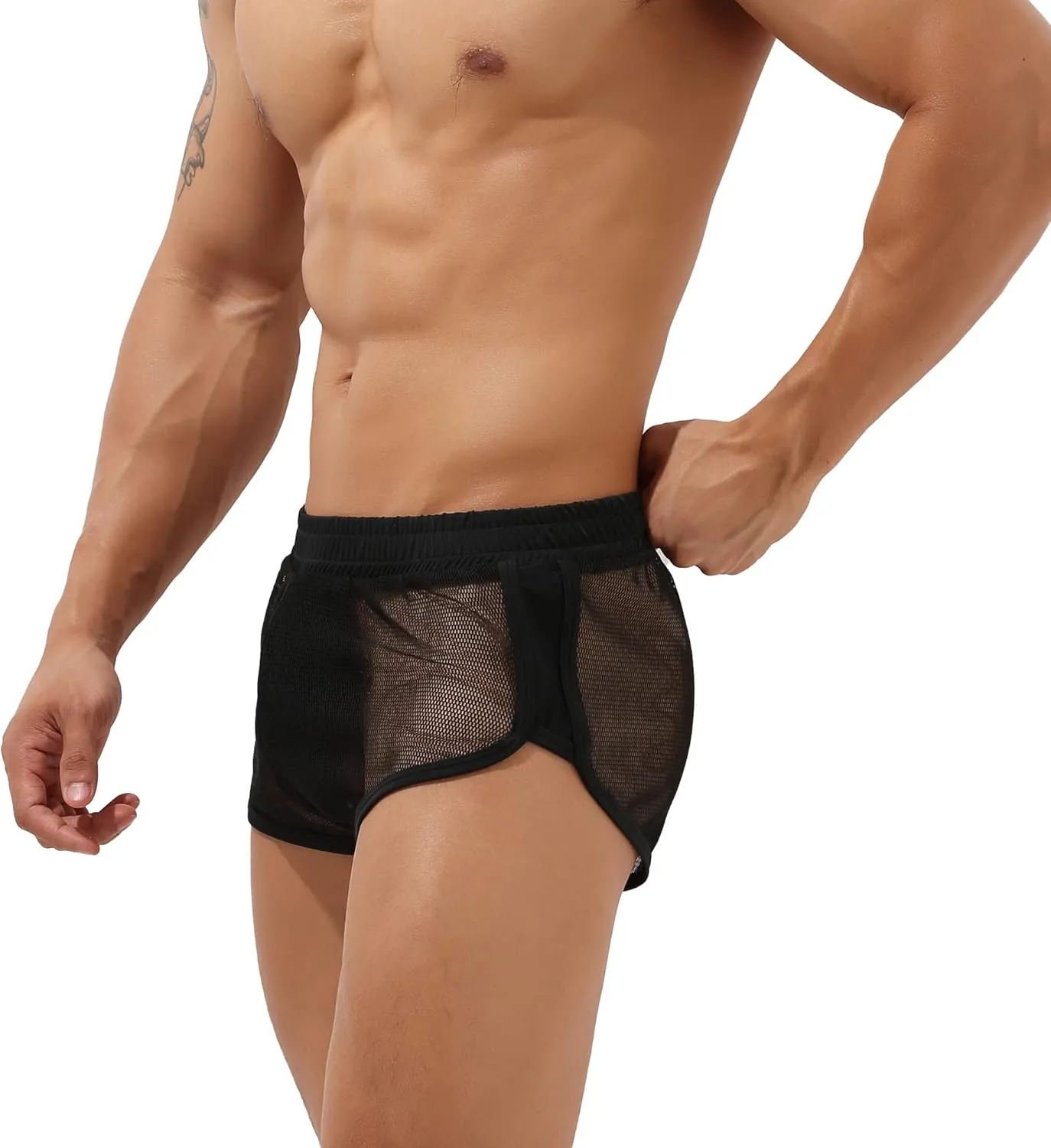 Sexy Men's Mesh Shorts Boxer Briefs Lounge See Through Hollow Lingerie Underpants