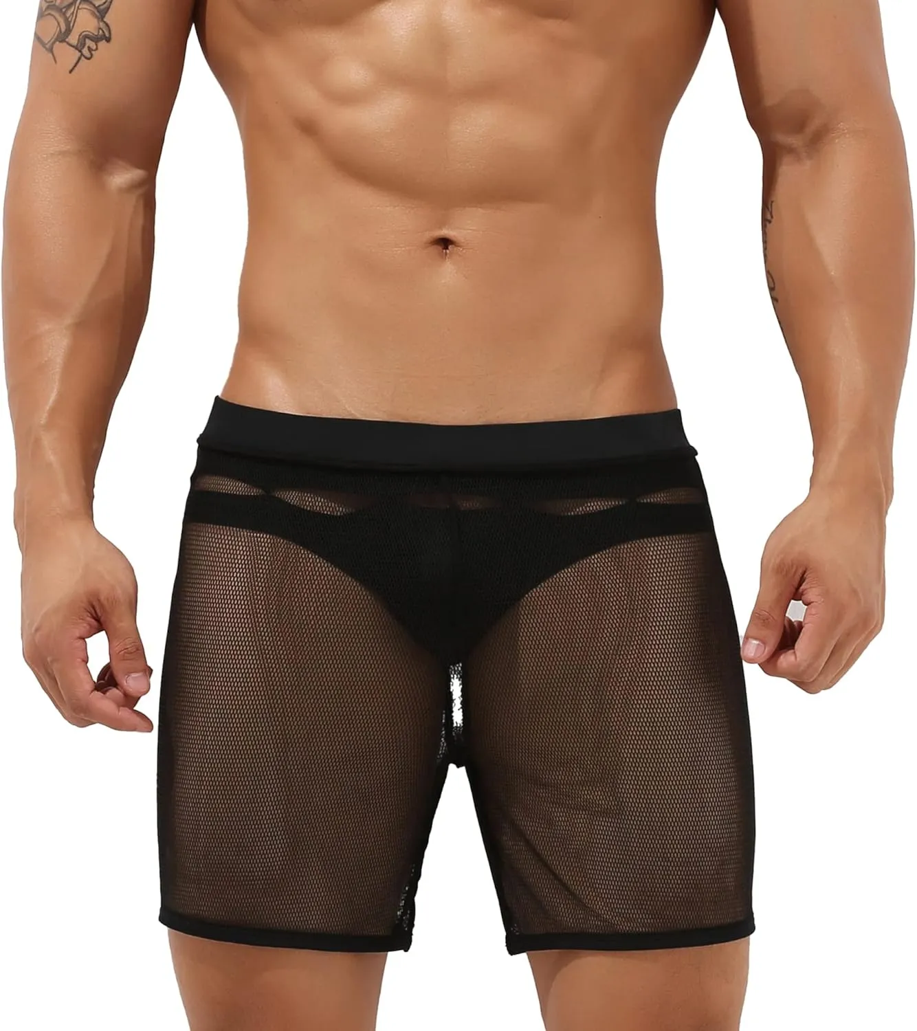 Sexy Men's Mesh Shorts Boxer Briefs Lounge See Through Hollow Lingerie Underpants
