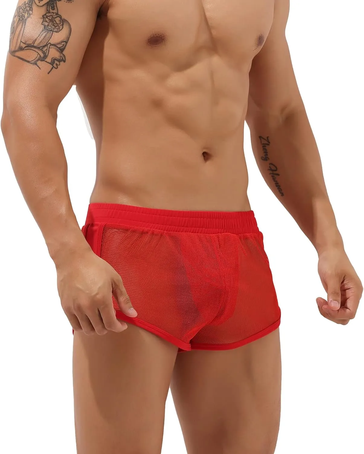 Sexy Men's Mesh Shorts Boxer Briefs Lounge See Through Hollow Lingerie Underpants