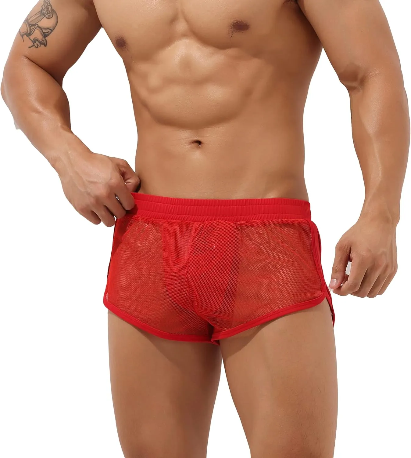 Sexy Men's Mesh Shorts Boxer Briefs Lounge See Through Hollow Lingerie Underpants