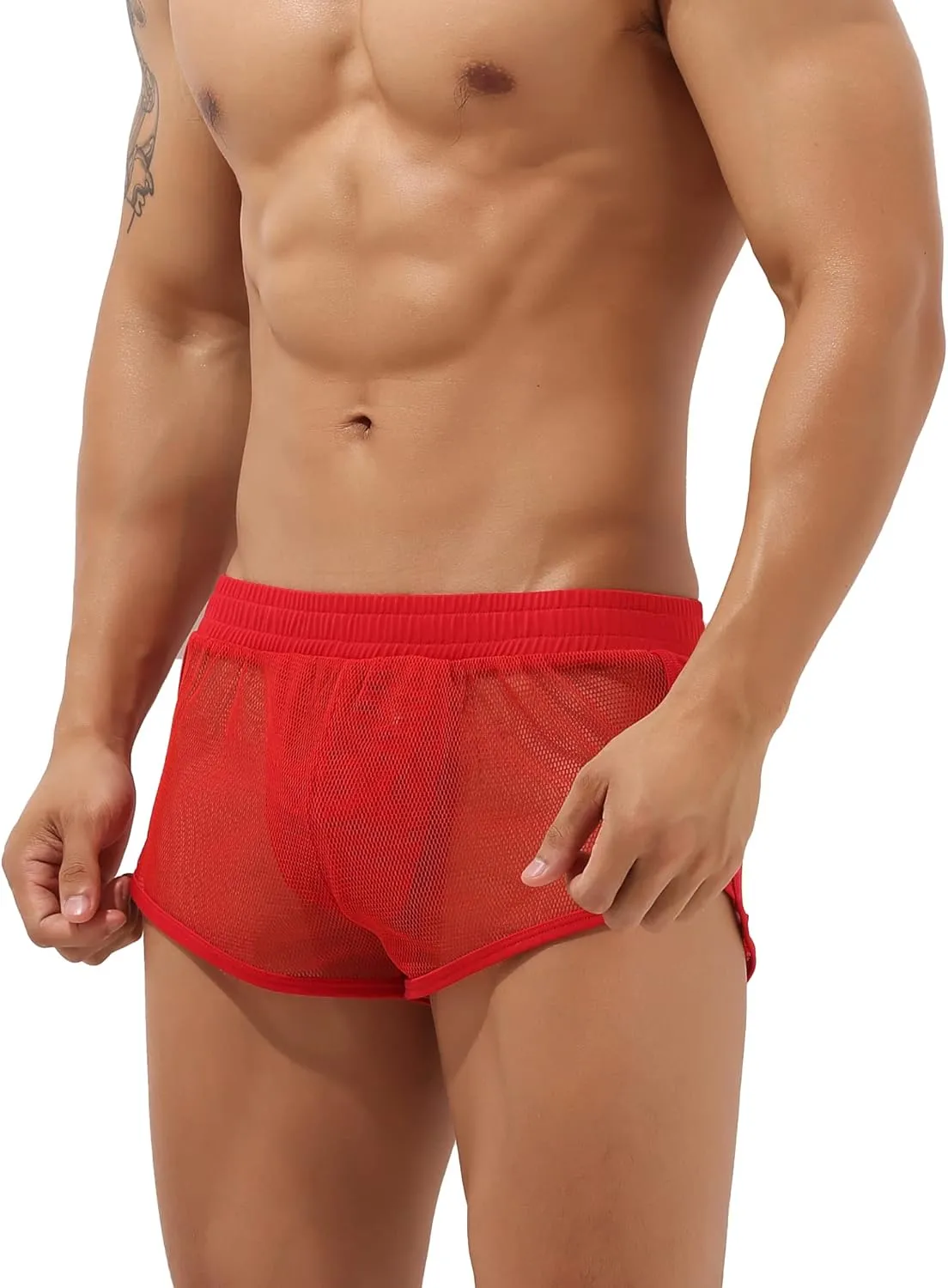 Sexy Men's Mesh Shorts Boxer Briefs Lounge See Through Hollow Lingerie Underpants