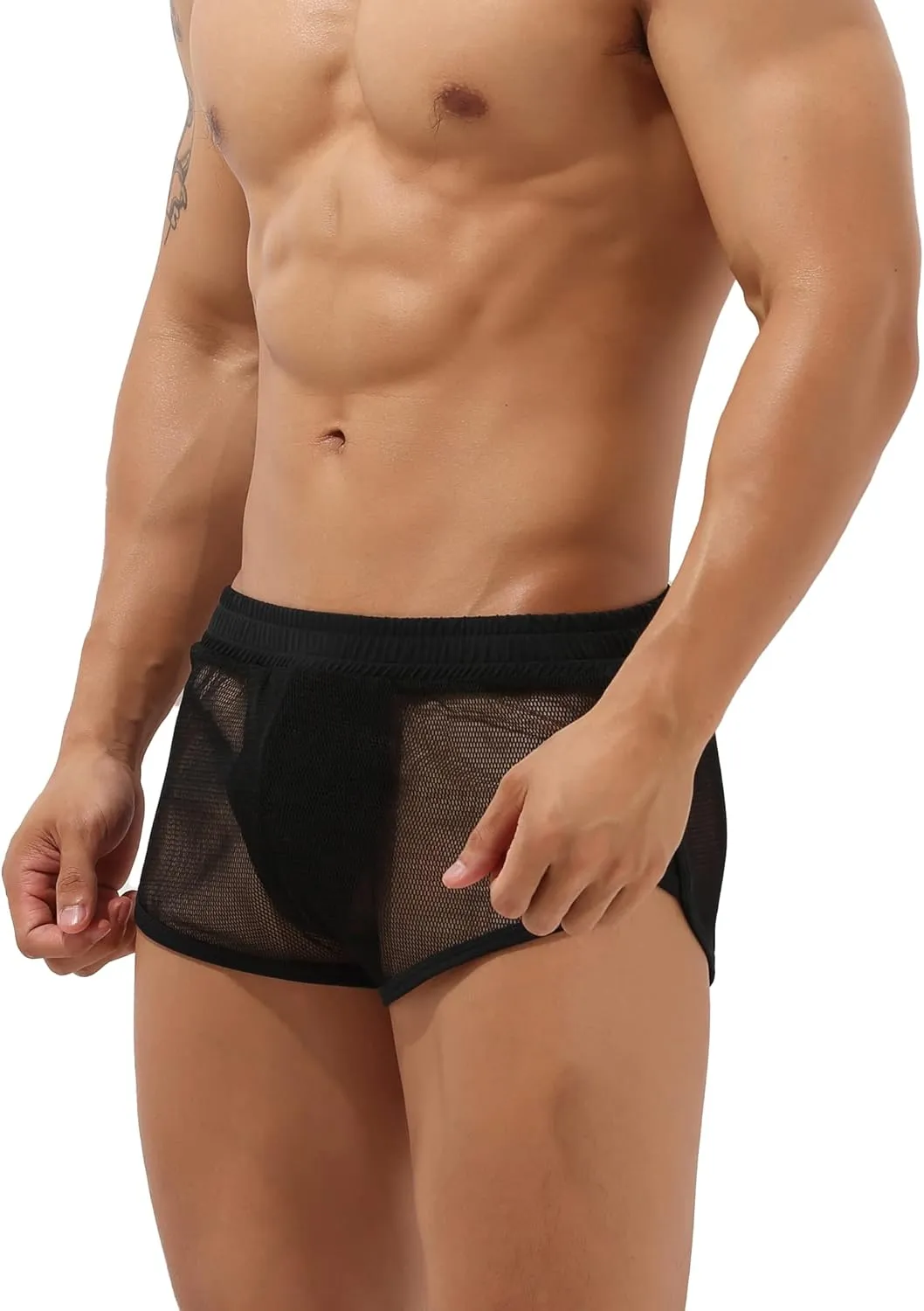 Sexy Men's Mesh Shorts Boxer Briefs Lounge See Through Hollow Lingerie Underpants