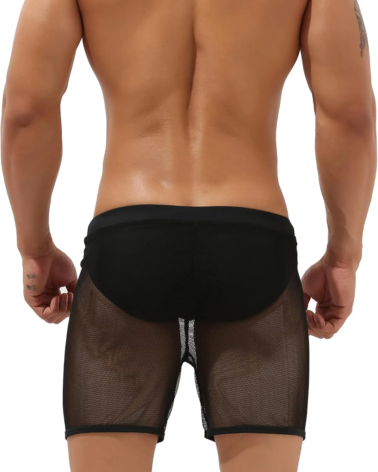Sexy Men's Mesh Shorts Boxer Briefs Lounge See Through Hollow Lingerie Underpants