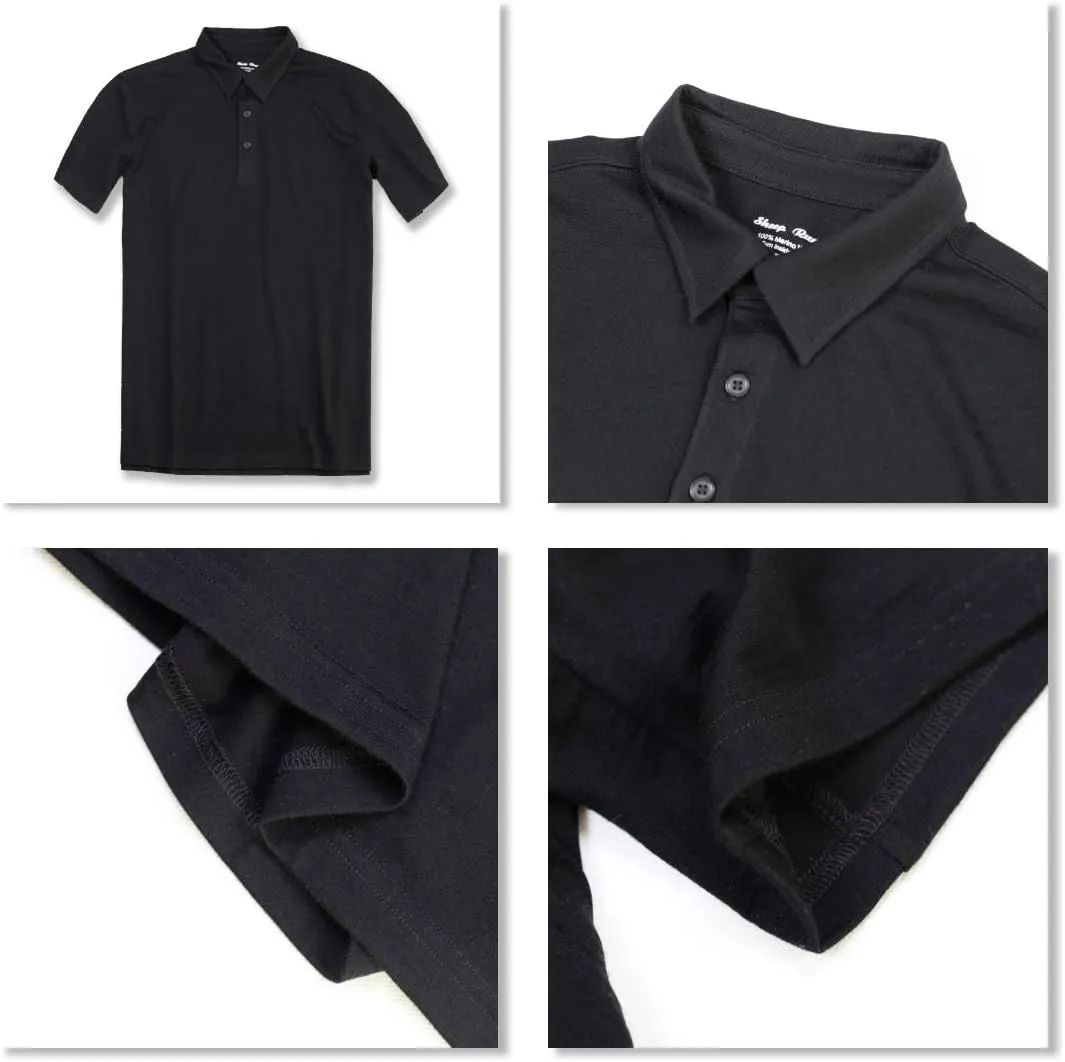 SHEEP RUN 100% Merino Wool Men's Lightweight Wicking Breathable Short Sleeve Polo Shirt
