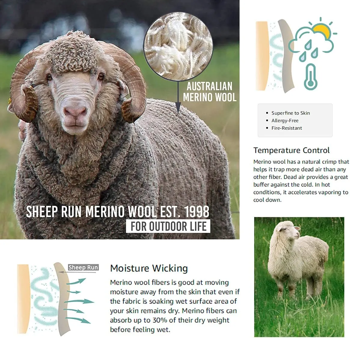 SHEEP RUN 100% Merino Wool Men's Lightweight Wicking Breathable Short Sleeve Polo Shirt