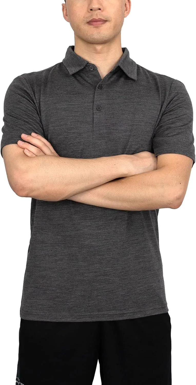 SHEEP RUN 100% Merino Wool Men's Lightweight Wicking Breathable Short Sleeve Polo Shirt