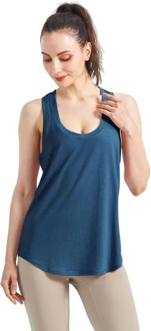 SHEEP RUN Merino Wool Camisole Racerback Tank Top Yoga Shirt Wicking Breathable Light-Weight Shirt