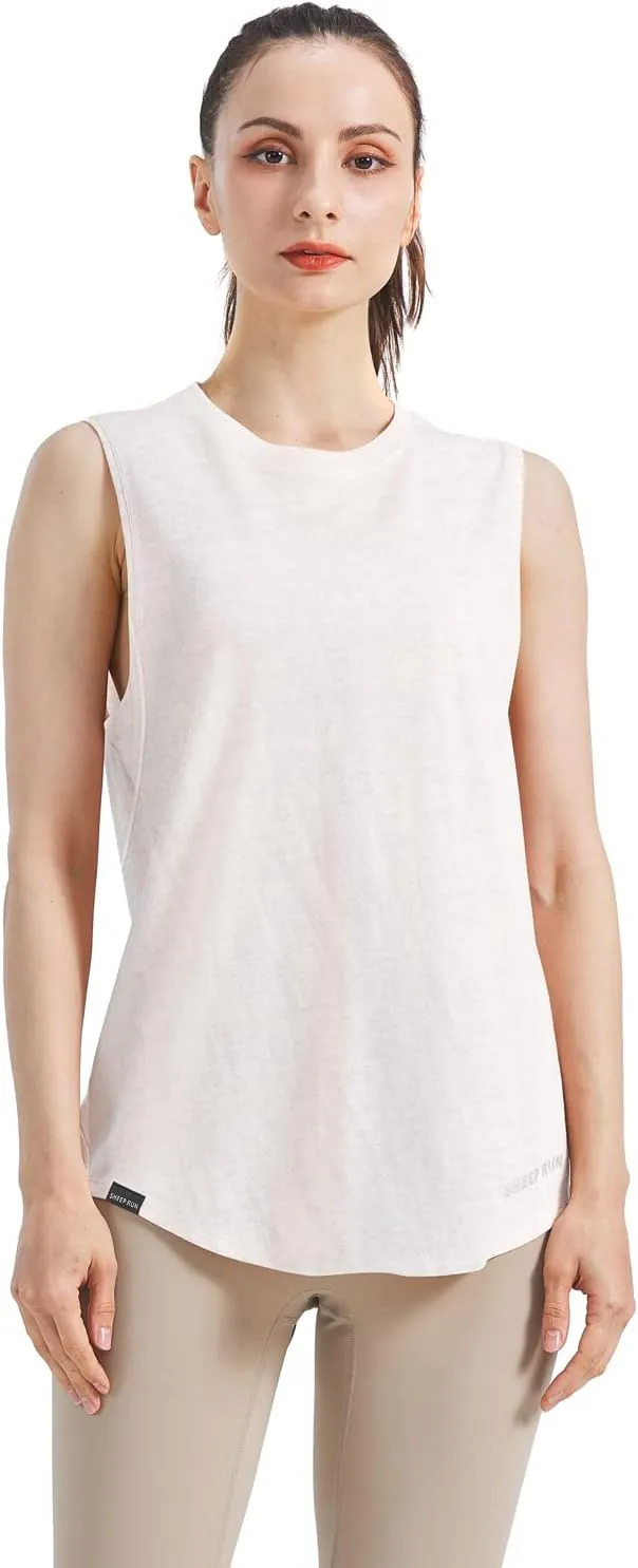 SHEEP RUN Merino Wool Tank Top Basic Yoga Shirt Wicking Breathable Light-Weight Shirt