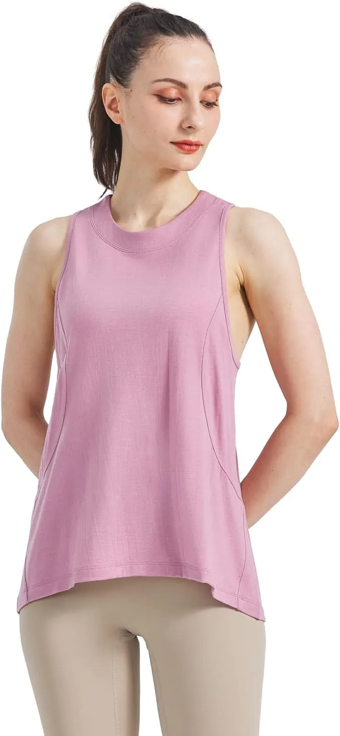 SHEEP RUN Merino Wool Tank Top Casual Yoga Shirt Wicking Breathable Light-Weight Shirt