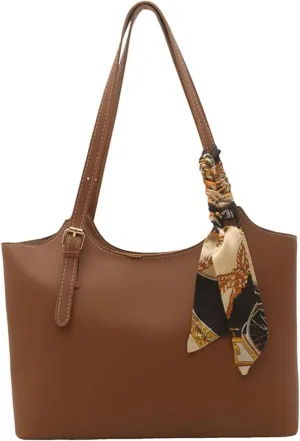 Shoulder Handbag，Shoulder Bag Retro Handbag with Silk Scarf Decoration Fashionable PU Leather Top Handle Bag for Various Occasion