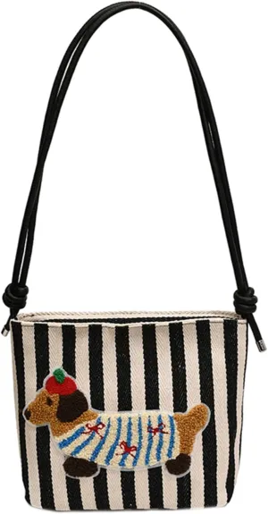 Shoulder Handbag，Unique Dog Embroidery Shoulder Bag with Large Capacity Handbag PU Leather Casual Underarm Bags for Women and Pet Lover