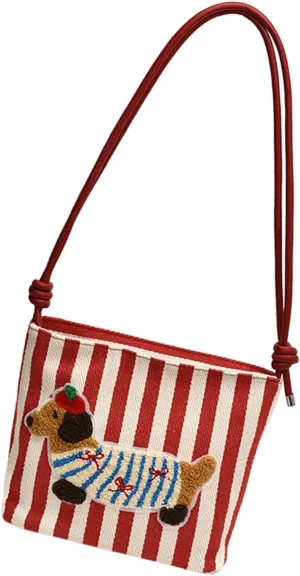 Shoulder Handbag，Unique Dog Embroidery Shoulder Bag with Large Capacity Handbag PU Leather Casual Underarm Bags for Women and Pet Lover