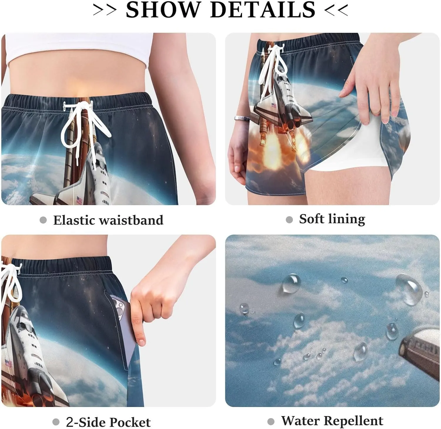 Sinestour Earth Galaxy Space Rocket Athletic Shorts for Women High Waisted Running Shorts Quick Dry Women's Yoga Shorts