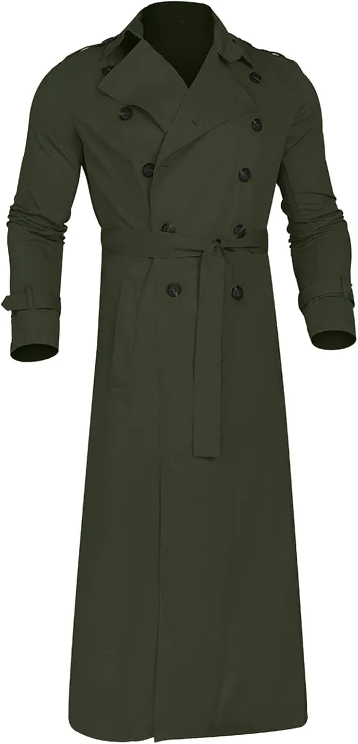 Sinzelimin Men's Trench Coat Fashion Easy Notch Lapel Business Casual Jacket Solid Long Pea Coat Windbreaker Overcoat