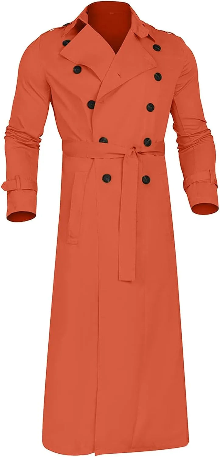 Sinzelimin Men's Trench Coat Fashion Easy Notch Lapel Business Casual Jacket Solid Long Pea Coat Windbreaker Overcoat