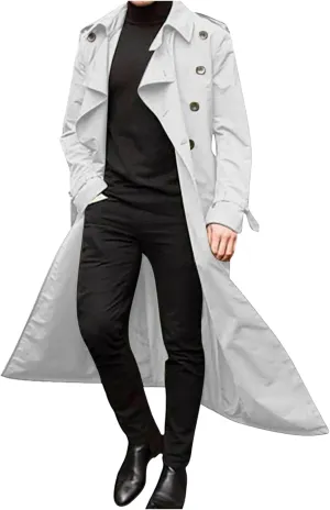Sinzelimin Men's Trench Coat Fashion Easy Notch Lapel Business Casual Jacket Solid Long Pea Coat Windbreaker Overcoat