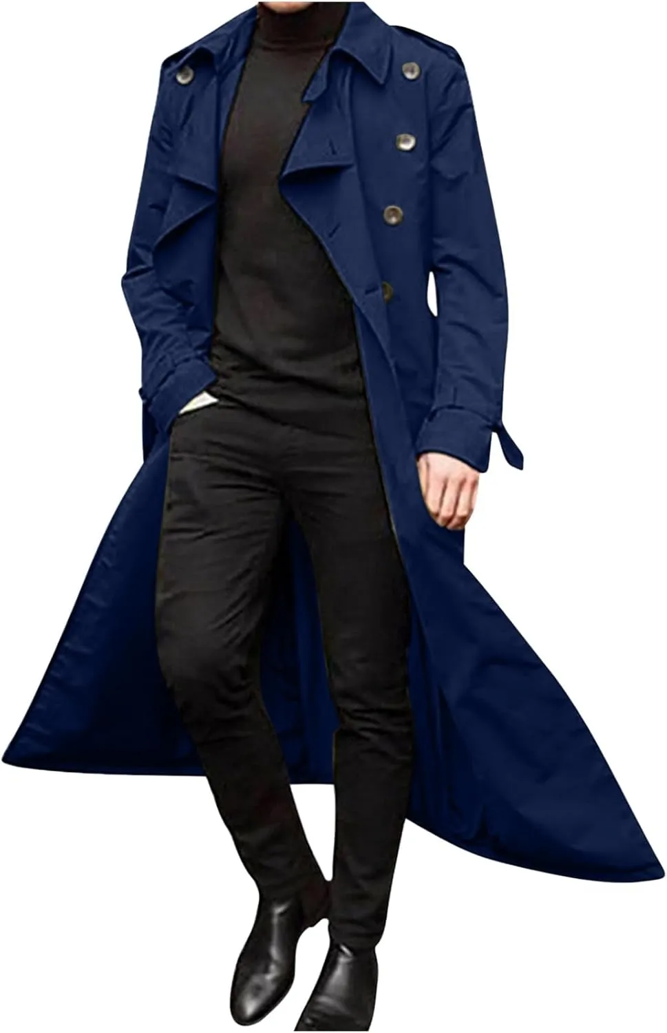Sinzelimin Men's Trench Coat Fashion Easy Notch Lapel Business Casual Jacket Solid Long Pea Coat Windbreaker Overcoat