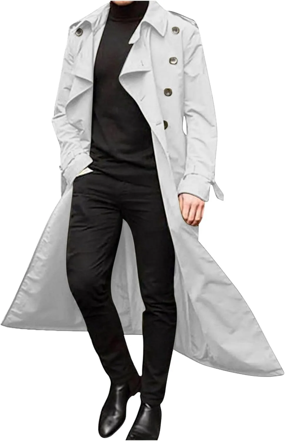 Sinzelimin Men's Trench Coat Fashion Easy Notch Lapel Business Casual Jacket Solid Long Pea Coat Windbreaker Overcoat