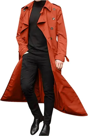 Sinzelimin Men's Trench Coat Fashion Easy Notch Lapel Business Casual Jacket Solid Long Pea Coat Windbreaker Overcoat