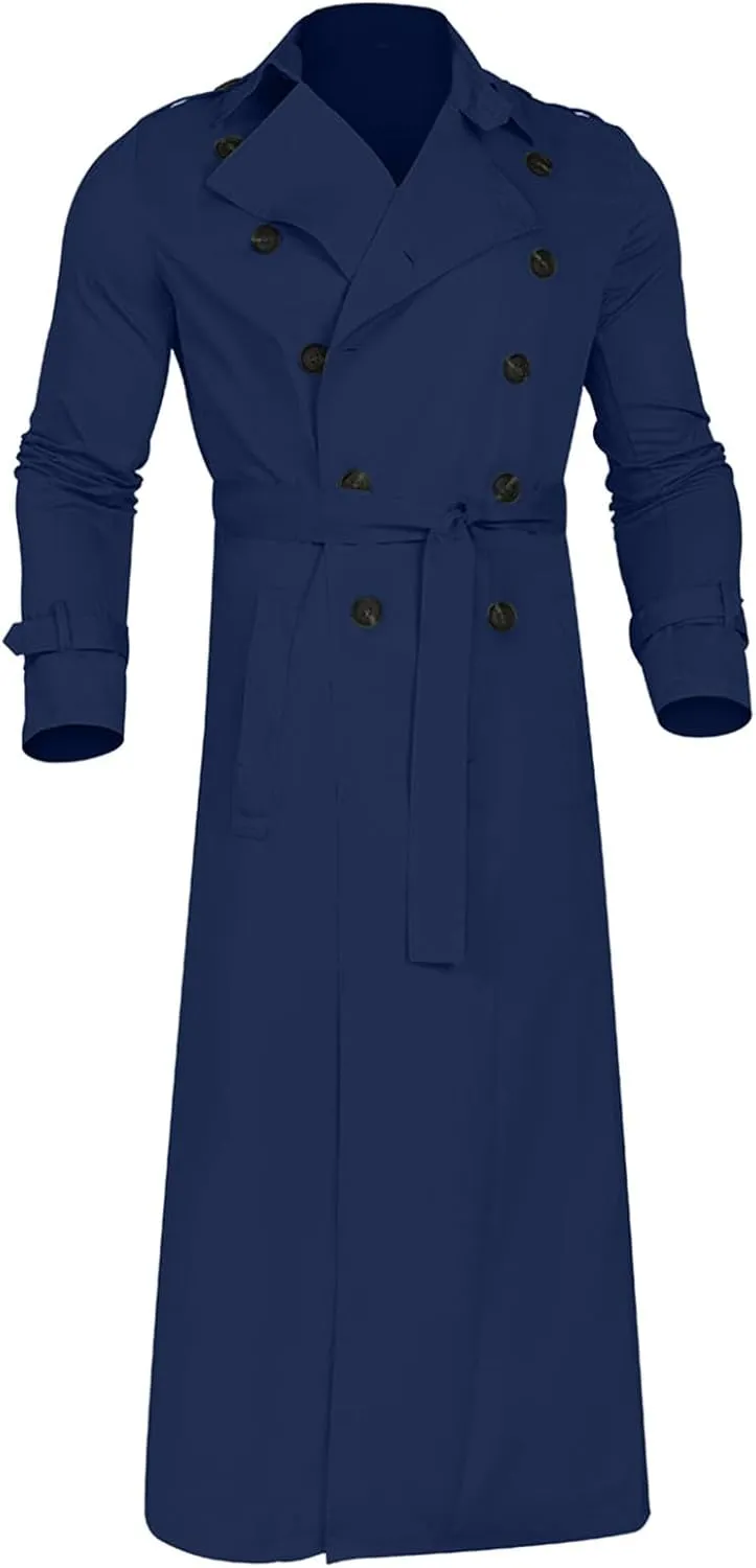 Sinzelimin Men's Trench Coat Fashion Easy Notch Lapel Business Casual Jacket Solid Long Pea Coat Windbreaker Overcoat