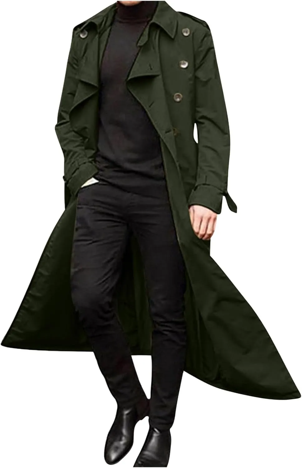 Sinzelimin Men's Trench Coat Fashion Easy Notch Lapel Business Casual Jacket Solid Long Pea Coat Windbreaker Overcoat