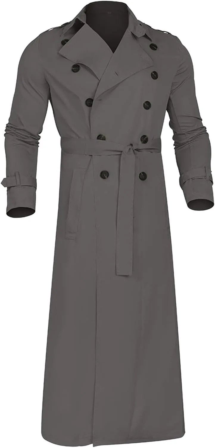 Sinzelimin Men's Trench Coat Fashion Easy Notch Lapel Business Casual Jacket Solid Long Pea Coat Windbreaker Overcoat