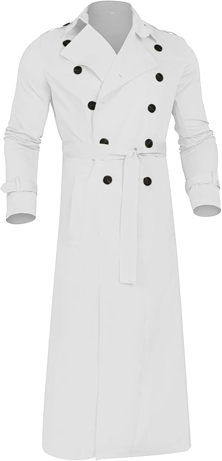 Sinzelimin Men's Trench Coat Fashion Easy Notch Lapel Business Casual Jacket Solid Long Pea Coat Windbreaker Overcoat