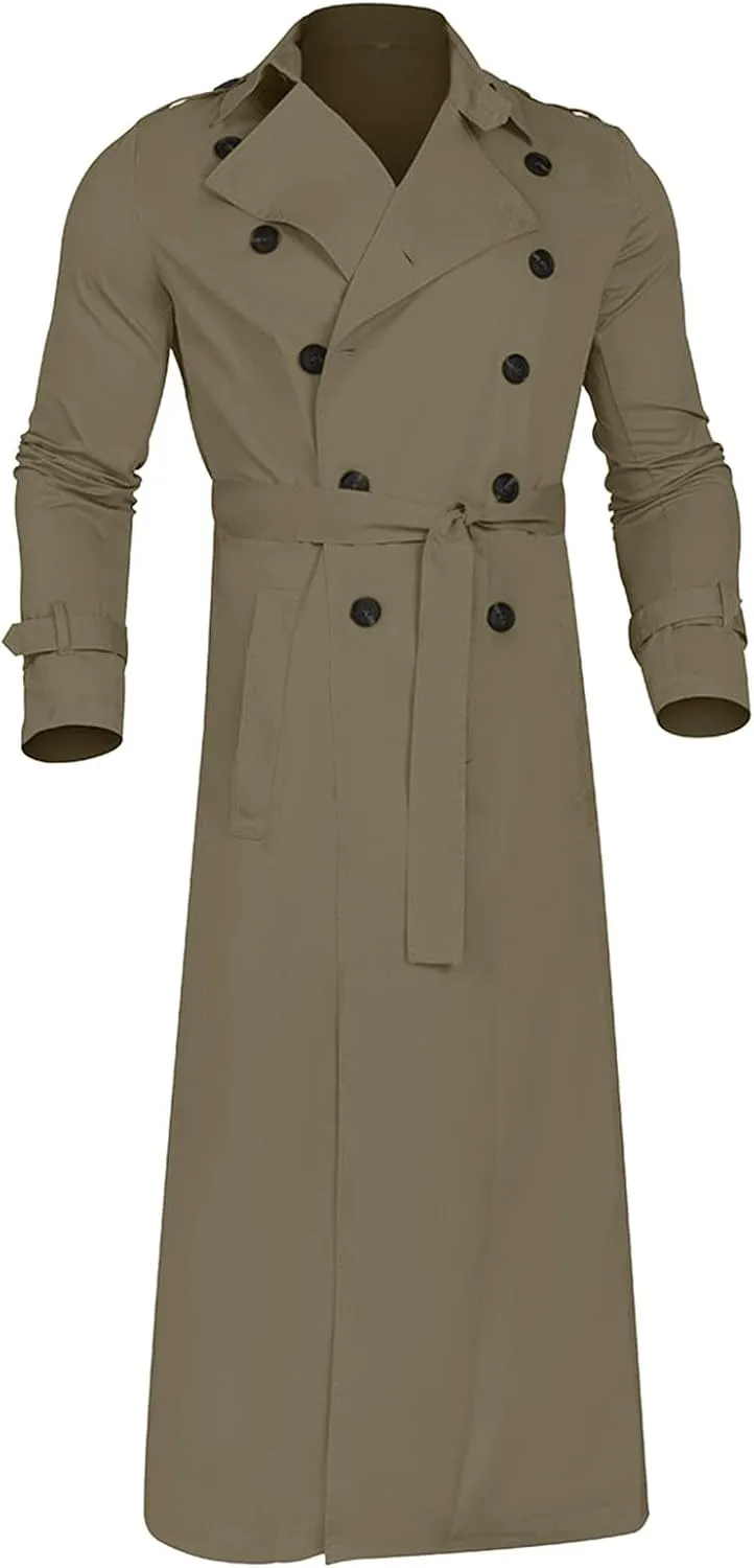 Sinzelimin Men's Trench Coat Fashion Easy Notch Lapel Business Casual Jacket Solid Long Pea Coat Windbreaker Overcoat
