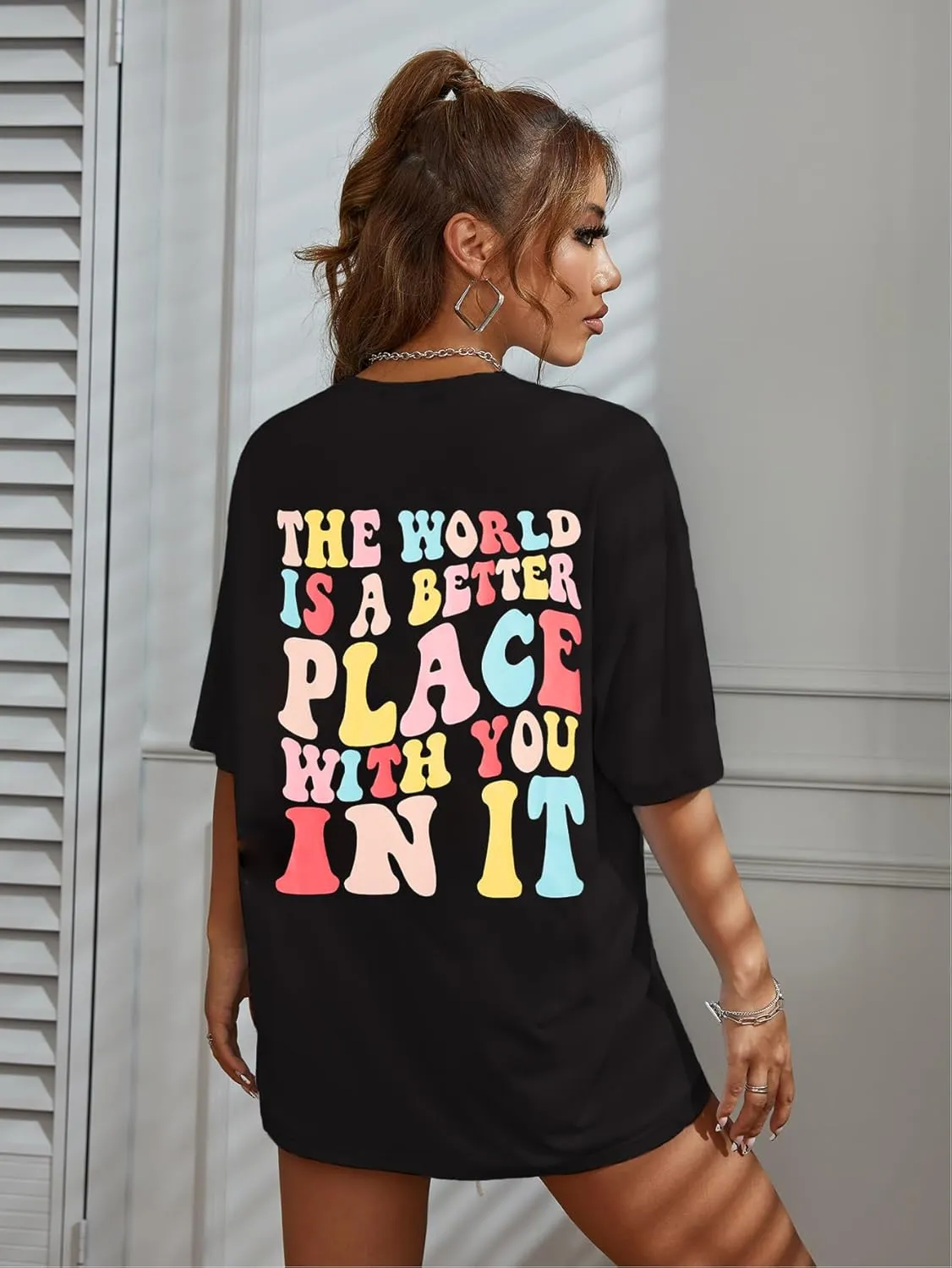 SOLY HUX Women's Graphic Tees Oversized T Shirts Basic Letter Print Short Sleeve Loose Fit Tops