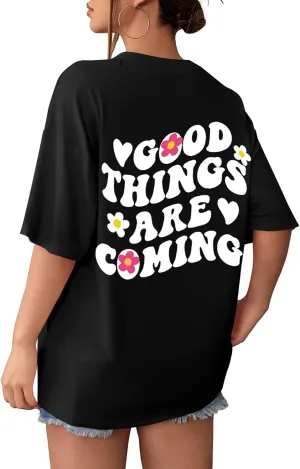 SOLY HUX Women's Graphic Tees Oversized T Shirts Basic Letter Print Short Sleeve Loose Fit Tops