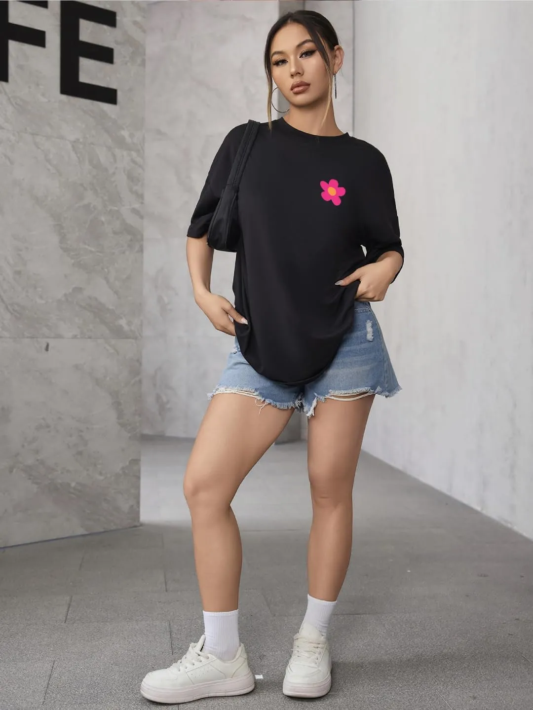 SOLY HUX Women's Graphic Tees Oversized T Shirts Basic Letter Print Short Sleeve Loose Fit Tops