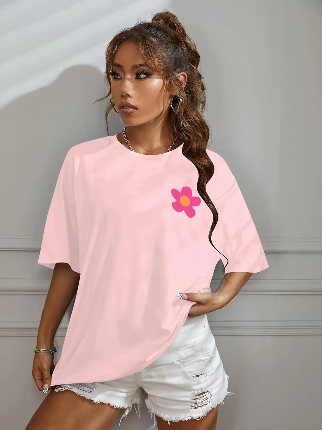SOLY HUX Women's Graphic Tees Oversized T Shirts Basic Letter Print Short Sleeve Loose Fit Tops