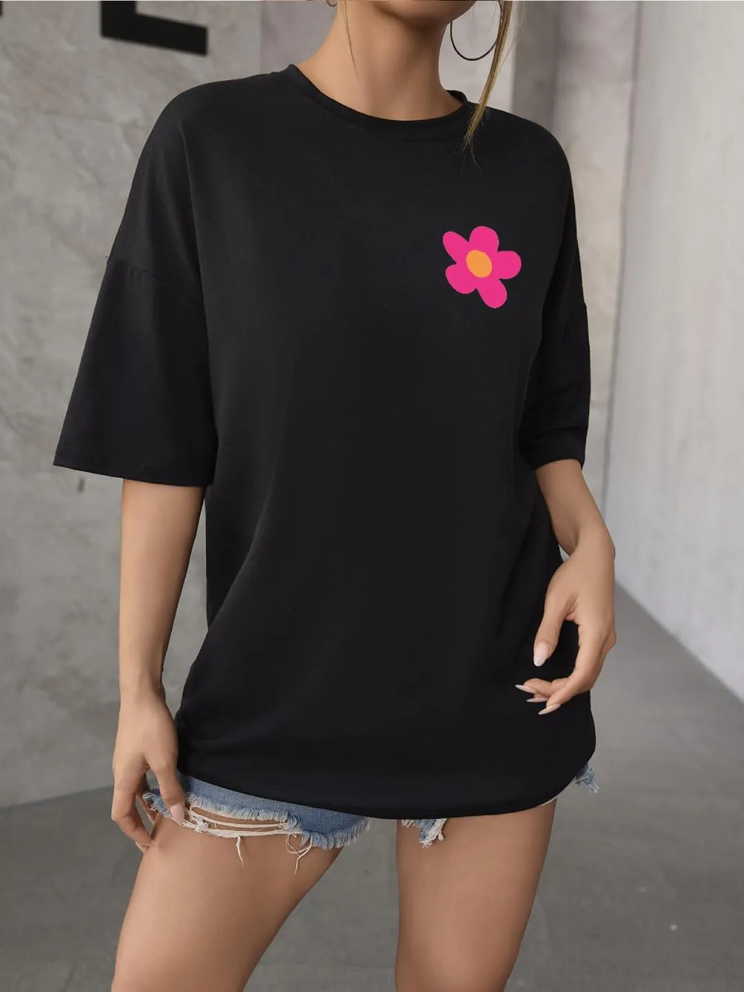 SOLY HUX Women's Graphic Tees Oversized T Shirts Basic Letter Print Short Sleeve Loose Fit Tops