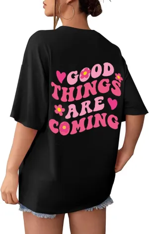 SOLY HUX Women's Graphic Tees Oversized T Shirts Basic Letter Print Short Sleeve Loose Fit Tops