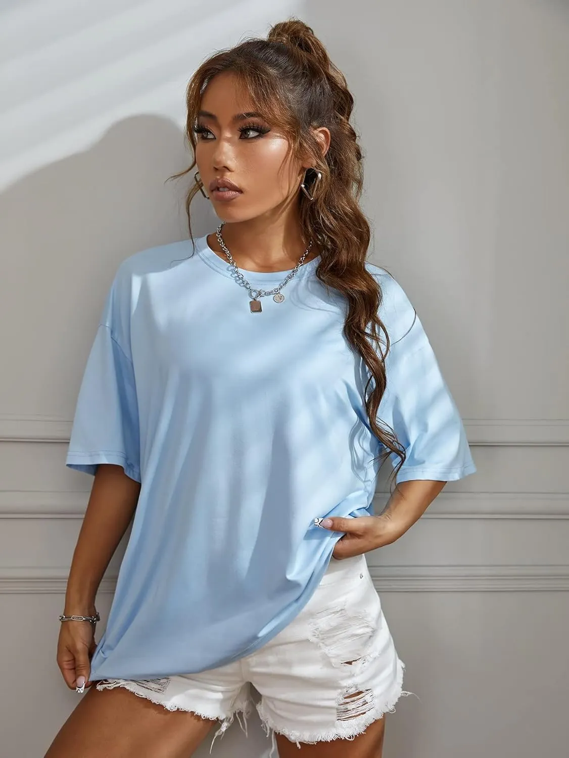 SOLY HUX Women's Graphic Tees Oversized T Shirts Basic Letter Print Short Sleeve Loose Fit Tops