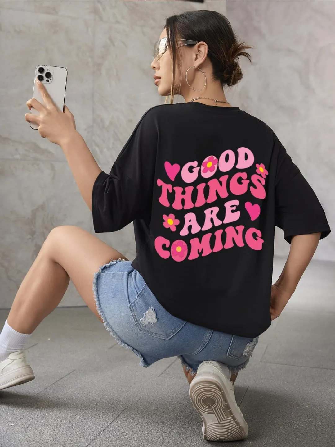 SOLY HUX Women's Graphic Tees Oversized T Shirts Basic Letter Print Short Sleeve Loose Fit Tops