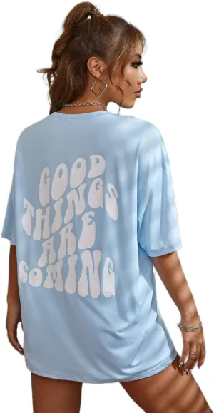 SOLY HUX Women's Graphic Tees Oversized T Shirts Basic Letter Print Short Sleeve Loose Fit Tops