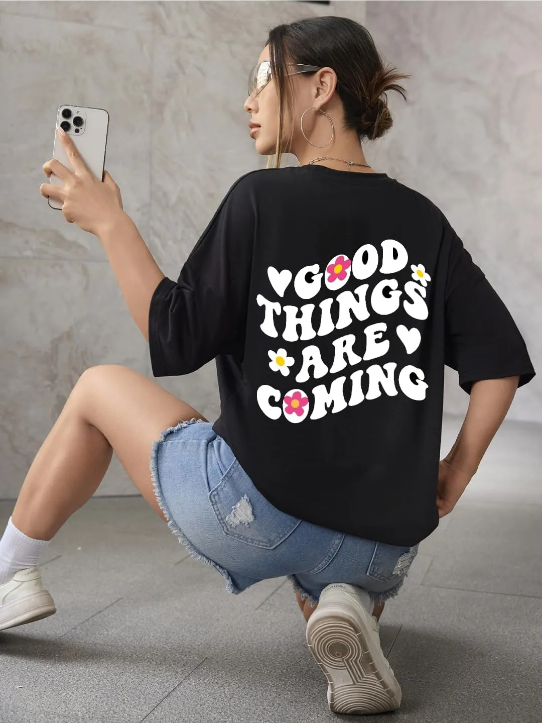 SOLY HUX Women's Graphic Tees Oversized T Shirts Basic Letter Print Short Sleeve Loose Fit Tops
