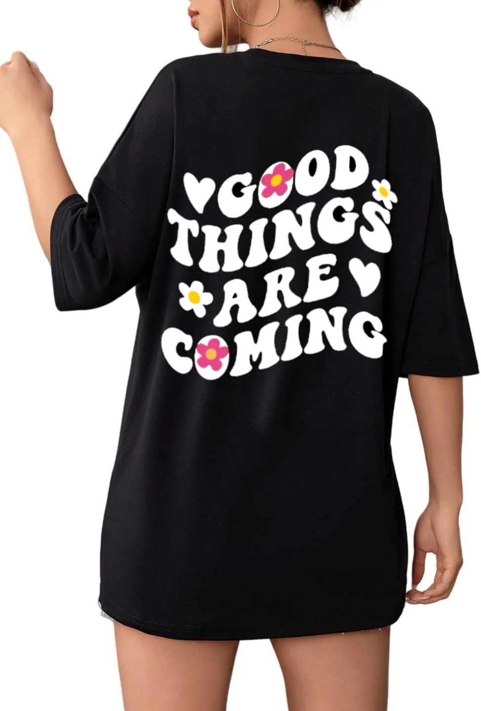 SOLY HUX Women's Graphic Tees Oversized T Shirts Basic Letter Print Short Sleeve Loose Fit Tops