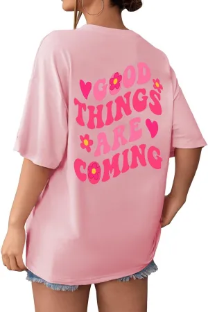 SOLY HUX Women's Graphic Tees Oversized T Shirts Basic Letter Print Short Sleeve Loose Fit Tops
