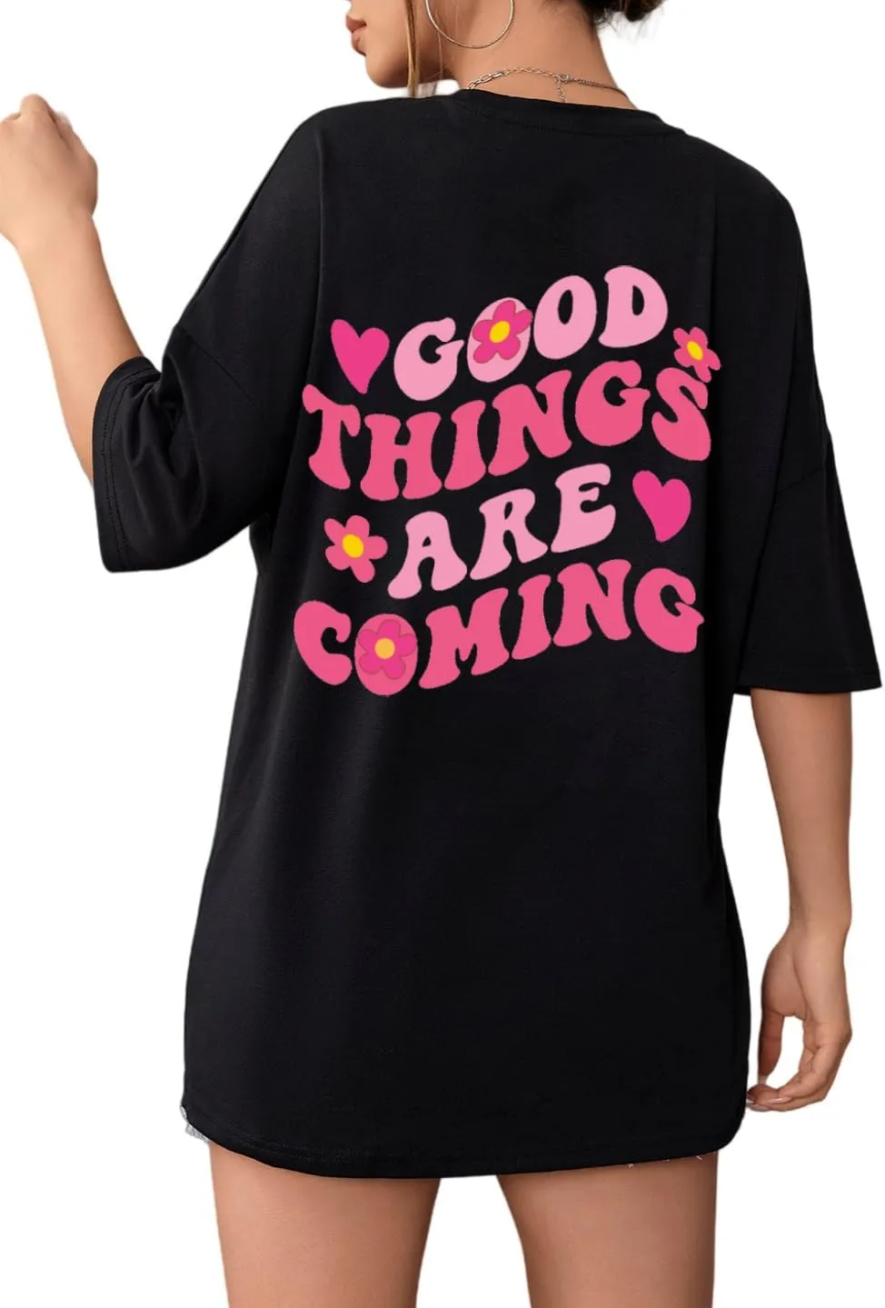 SOLY HUX Women's Graphic Tees Oversized T Shirts Basic Letter Print Short Sleeve Loose Fit Tops