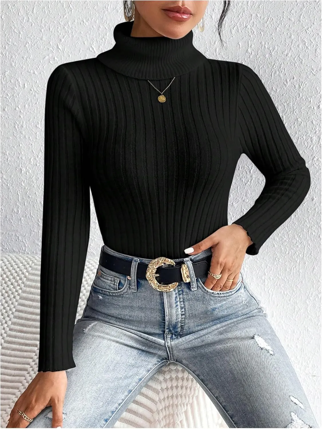 SOLY HUX Women's Sweater Turtleneck Long Sleeve Casual Slim Fit Pullover Tops
