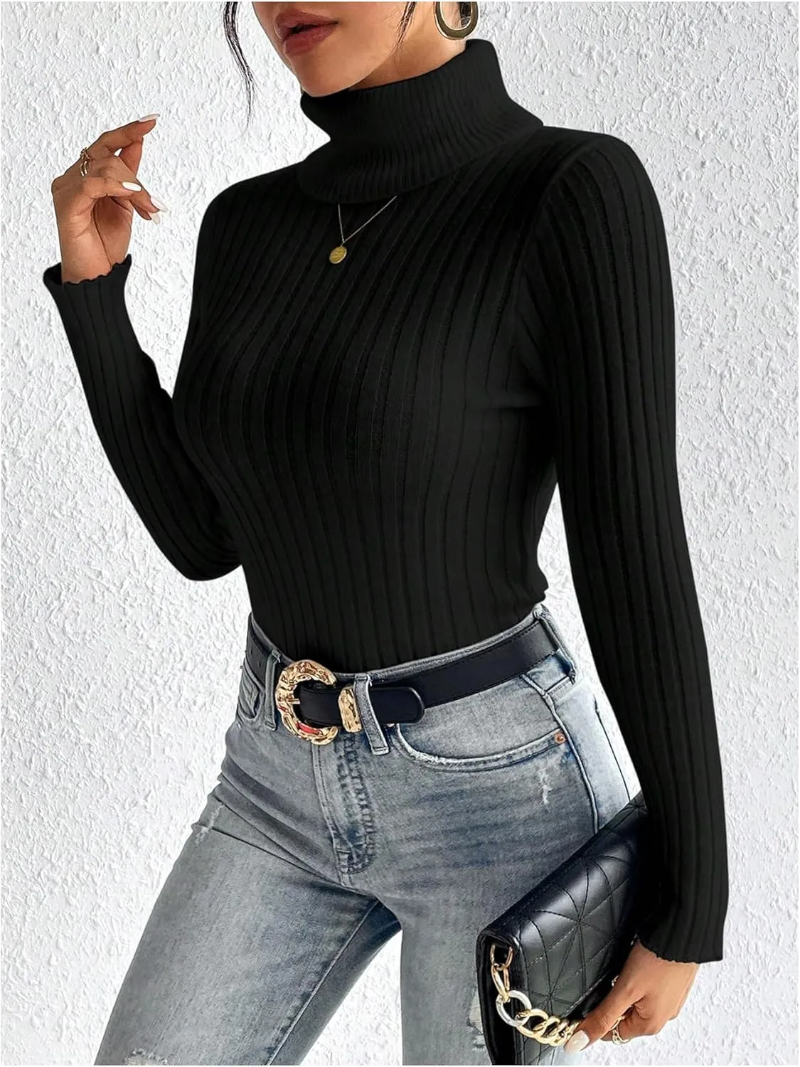 SOLY HUX Women's Sweater Turtleneck Long Sleeve Casual Slim Fit Pullover Tops