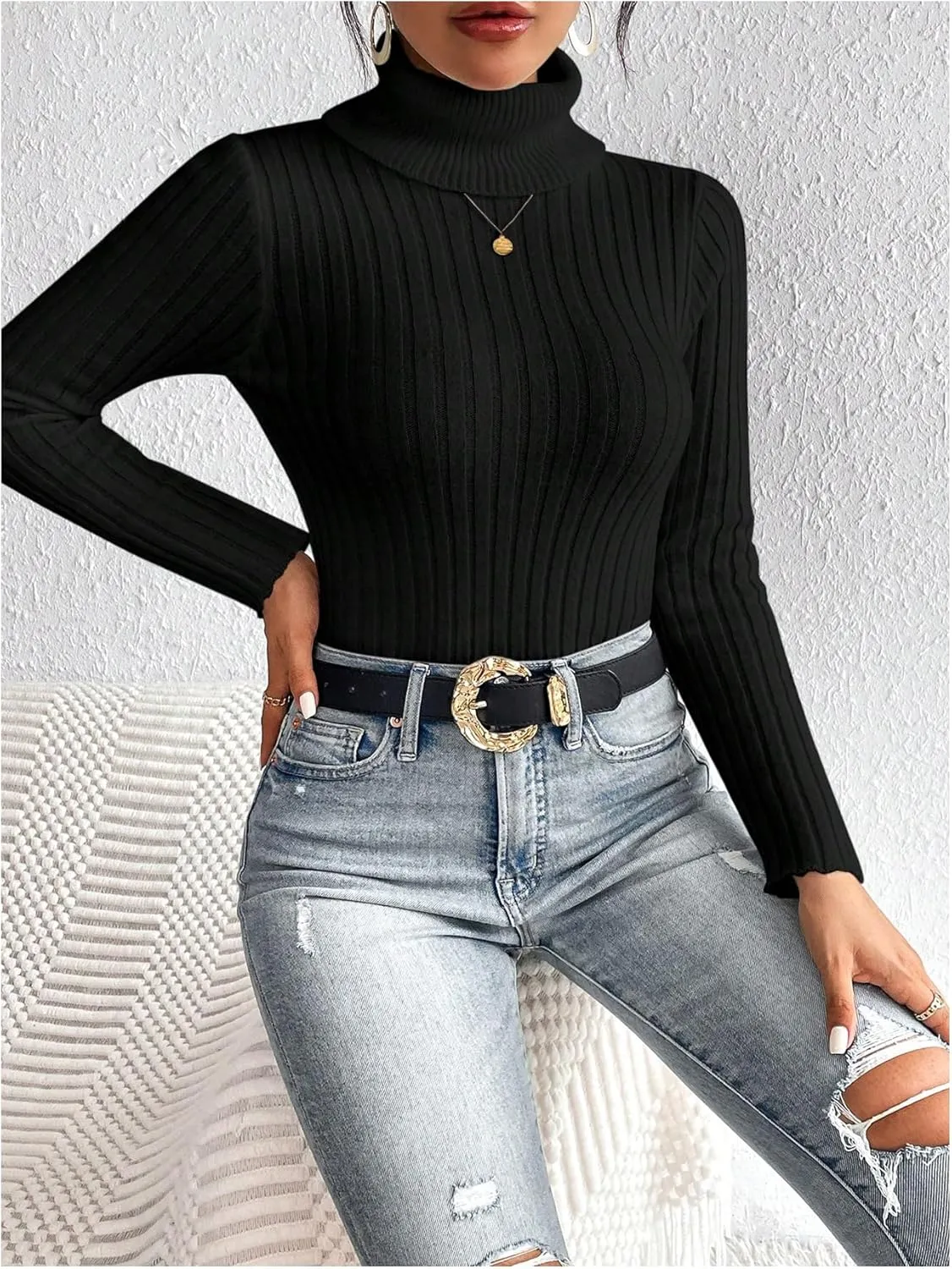 SOLY HUX Women's Sweater Turtleneck Long Sleeve Casual Slim Fit Pullover Tops