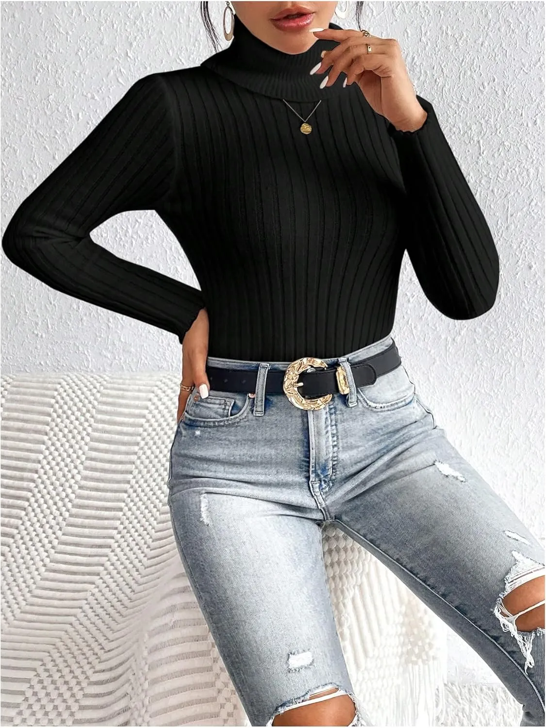 SOLY HUX Women's Sweater Turtleneck Long Sleeve Casual Slim Fit Pullover Tops