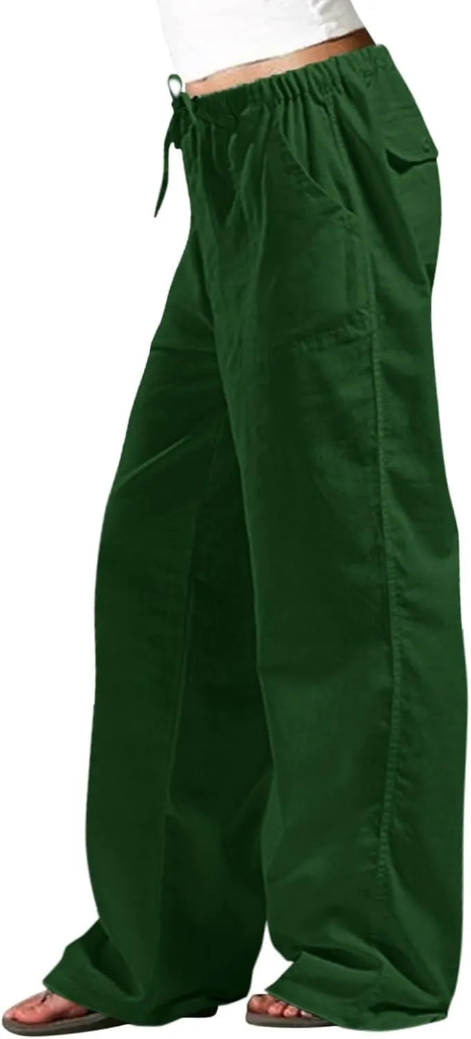 Summer Pants Women Wide Leg Casual Loose Striped Drawstring Pants Summer High Waist Palazzo Smocked Beach Trousers