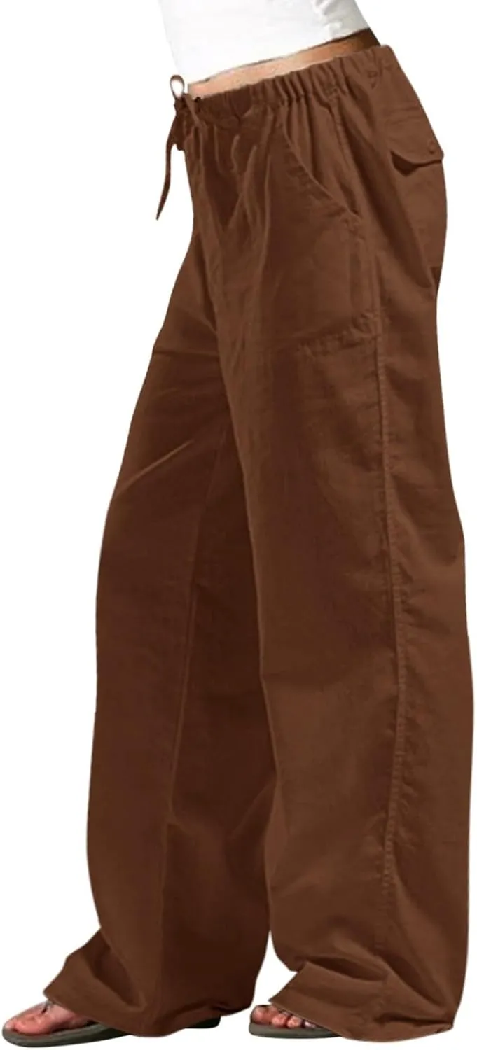 Summer Pants Women Wide Leg Casual Loose Striped Drawstring Pants Summer High Waist Palazzo Smocked Beach Trousers